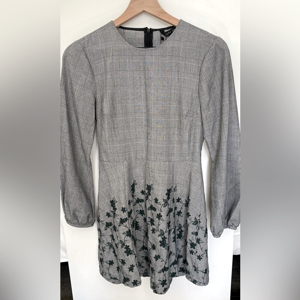 Zara Checkered Mini Dress with Embroidery